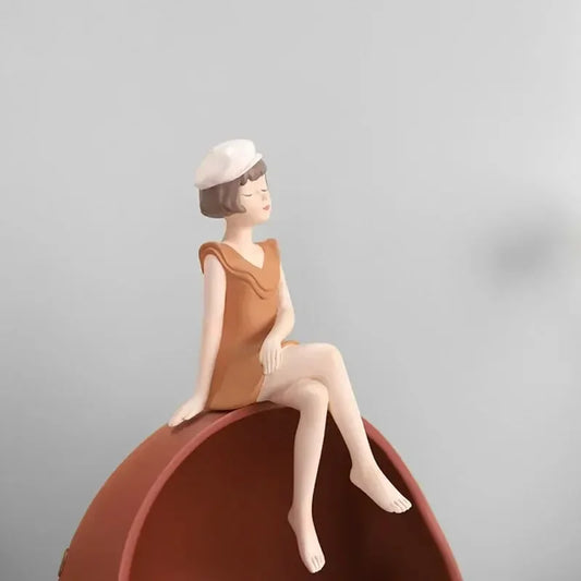 Creative Octagonal Hat Girl Planet Storage Statuette Entrance Key Storage Decoration Home Decorations Housewarming Birthday Gift