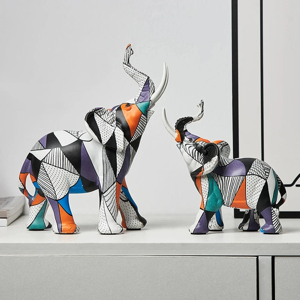 Creative Painted Elephant Sculptures Nordic Home Living Room Decoration Resin Animal Statue Room Decor Figurines for Interior