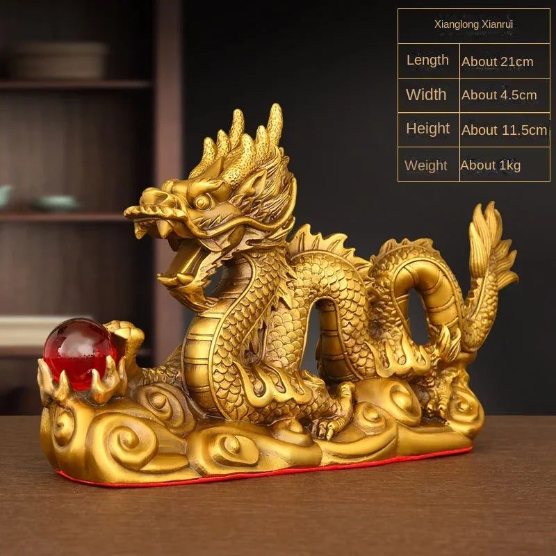 Creative Pure Copper Feng Shui Animal Dragon Ornaments Home Office Decor Auspicious Home Crafts Decor
