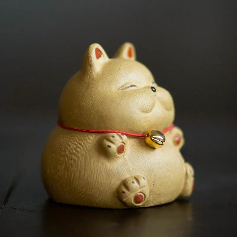 Creative Purple Clay Cat Tea Pet Lovely Wealth Cat with Small Bell Haughty Cat Ornaments Lovely Tea Play Table Decorations