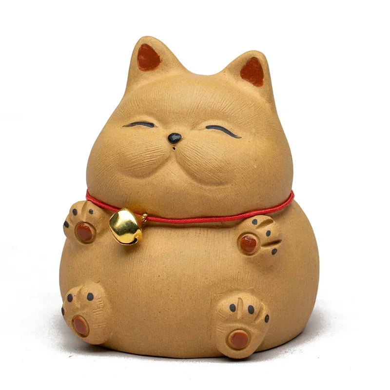 Creative Purple Clay Cat Tea Pet Lovely Wealth Cat with Small Bell Haughty Cat Ornaments Lovely Tea Play Table Decorations