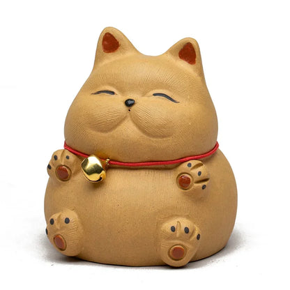 Creative Purple Clay Cat Tea Pet Lovely Wealth Cat with Small Bell Haughty Cat Ornaments Lovely Tea Play Table Decorations