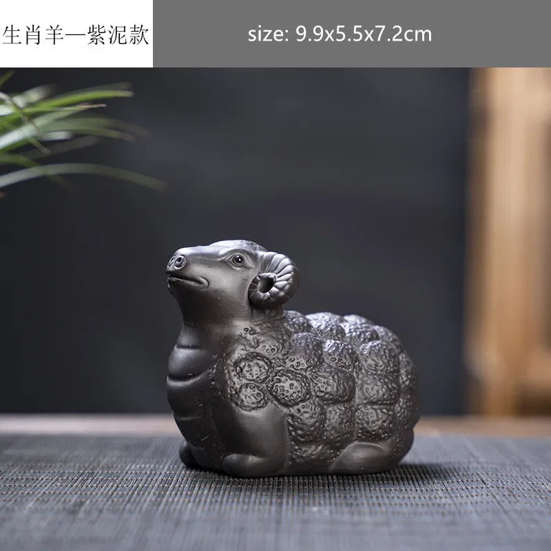Creative Purple Sand 12 Zodiac Animal Decoration Chinese Handmade Tea Pet Lovely Feng Shui Tea Accessories Desktop Ornaments