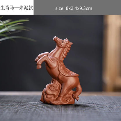 Creative Purple Sand 12 Zodiac Animal Decoration Chinese Handmade Tea Pet Lovely Feng Shui Tea Accessories Desktop Ornaments