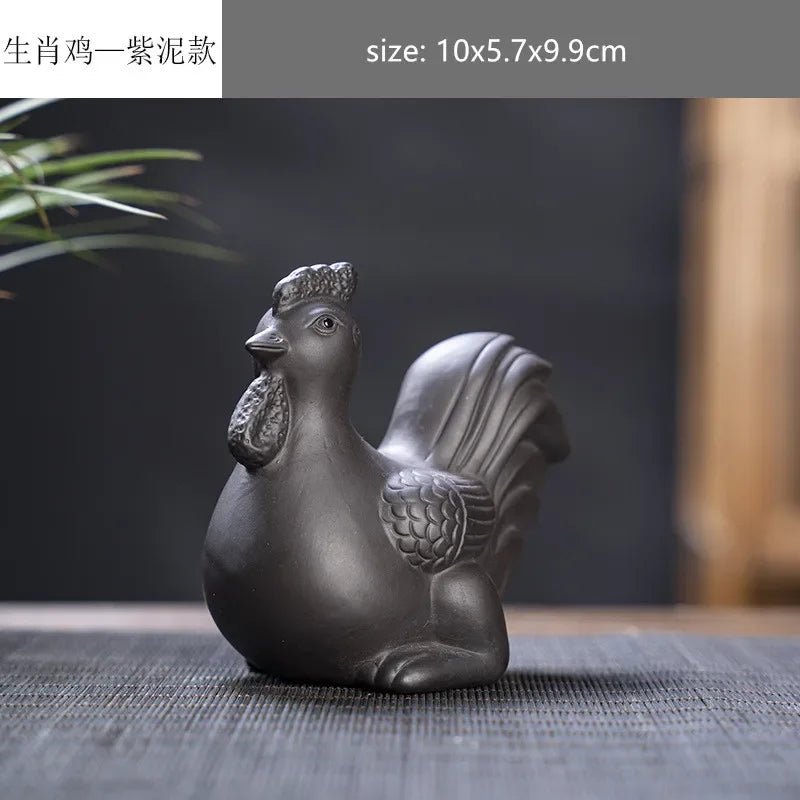 Creative Purple Sand 12 Zodiac Animal Decoration Chinese Handmade Tea Pet Lovely Feng Shui Tea Accessories Desktop Ornaments