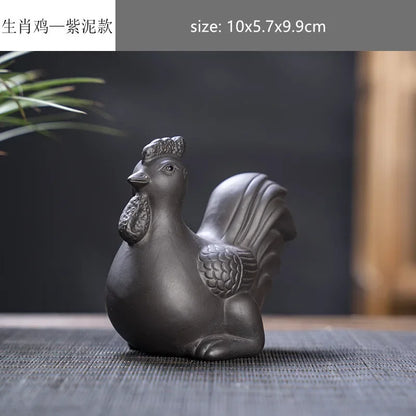 Creative Purple Sand 12 Zodiac Animal Decoration Chinese Handmade Tea Pet Lovely Feng Shui Tea Accessories Desktop Ornaments