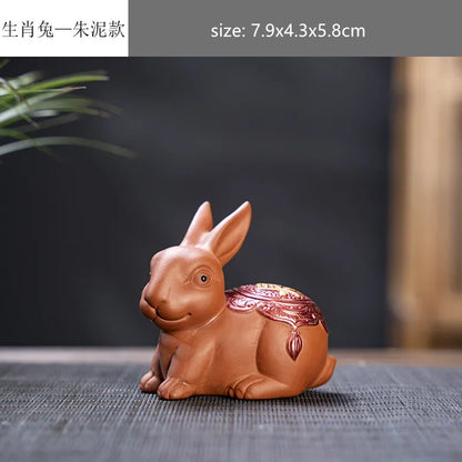 Creative Purple Sand 12 Zodiac Animal Decoration Chinese Handmade Tea Pet Lovely Feng Shui Tea Accessories Desktop Ornaments