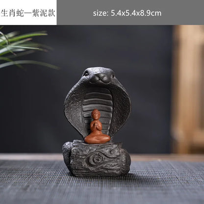 Creative Purple Sand 12 Zodiac Animal Decoration Chinese Handmade Tea Pet Lovely Feng Shui Tea Accessories Desktop Ornaments