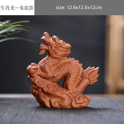 Creative Purple Sand 12 Zodiac Animal Decoration Chinese Handmade Tea Pet Lovely Feng Shui Tea Accessories Desktop Ornaments