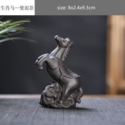 Creative Purple Sand 12 Zodiac Animal Decoration Chinese Handmade Tea Pet Lovely Feng Shui Tea Accessories Desktop Ornaments