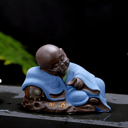 Creative Purple Sand Tea Ornaments Supportable Little Monk Poetry Wine Scented Tea Cute Buddha Home Decoration Tea Pet Zen Decor