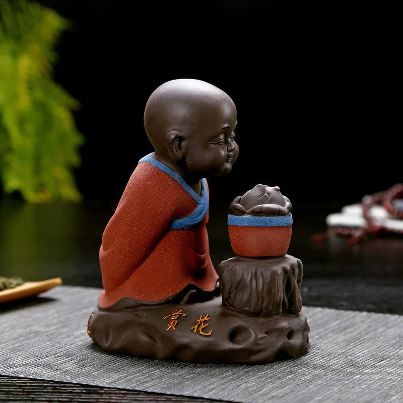 Creative Purple Sand Tea Ornaments Supportable Little Monk Poetry Wine Scented Tea Cute Buddha Home Decoration Tea Pet Zen Decor