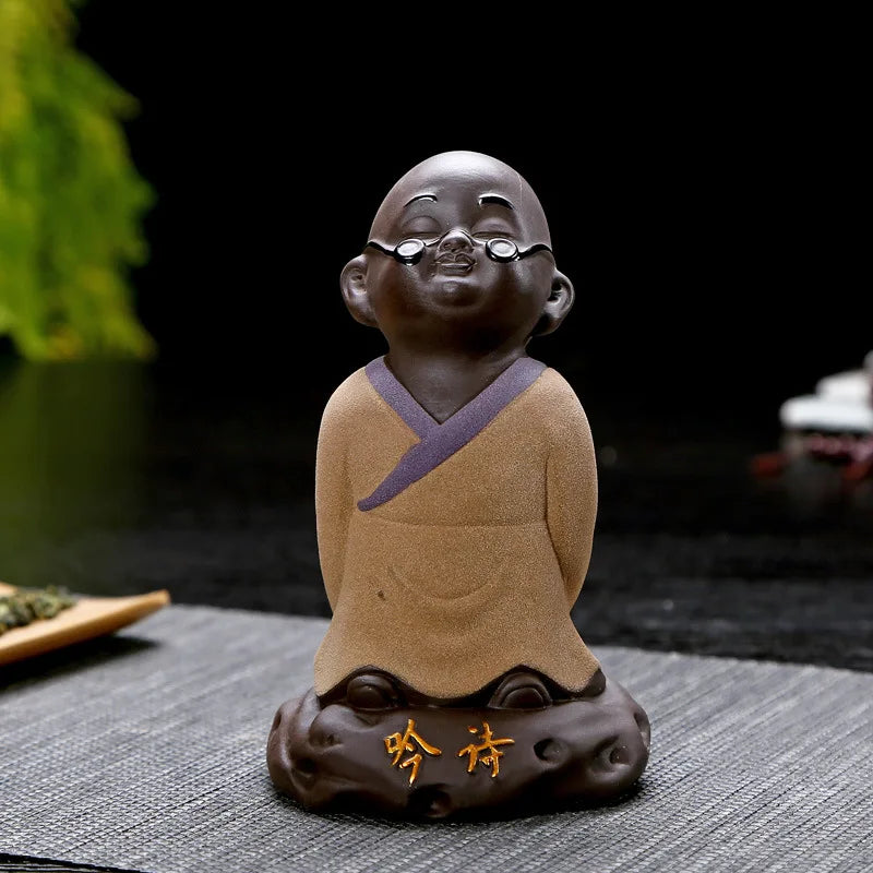 Creative Purple Sand Tea Ornaments Supportable Little Monk Poetry Wine Scented Tea Cute Buddha Home Decoration Tea Pet Zen Decor