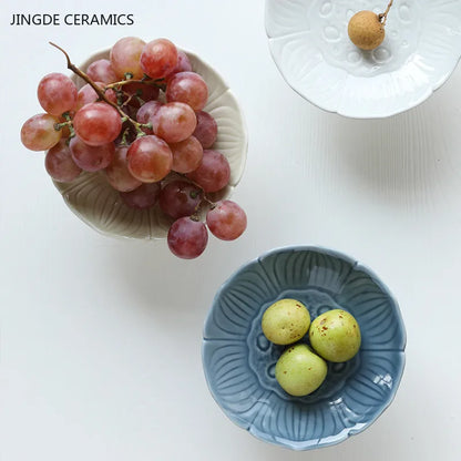 Creative Relief Ceramic Refreshment Handmade Retro Stoneware Fruit Plate Dessert Fruit Plate Dried Fruit Fruit Plate