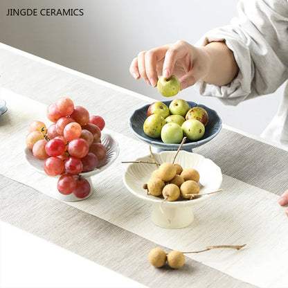 Creative Relief Ceramic Refreshment Handmade Retro Stoneware Fruit Plate Dessert Fruit Plate Dried Fruit Fruit Plate
