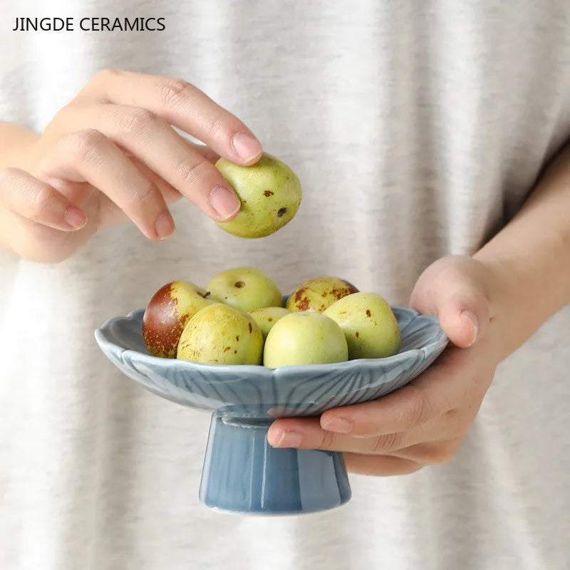 Creative Relief Ceramic Refreshment Handmade Retro Stoneware Fruit Plate Dessert Fruit Plate Dried Fruit Fruit Plate