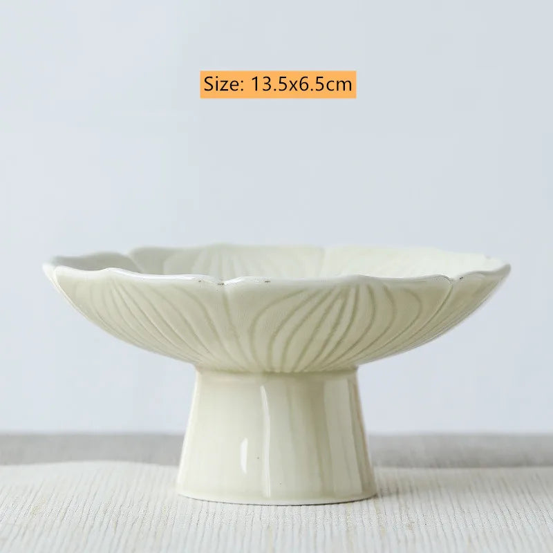 Creative Relief Ceramic Refreshment Handmade Retro Stoneware Fruit Plate Dessert Fruit Plate Dried Fruit Fruit Plate