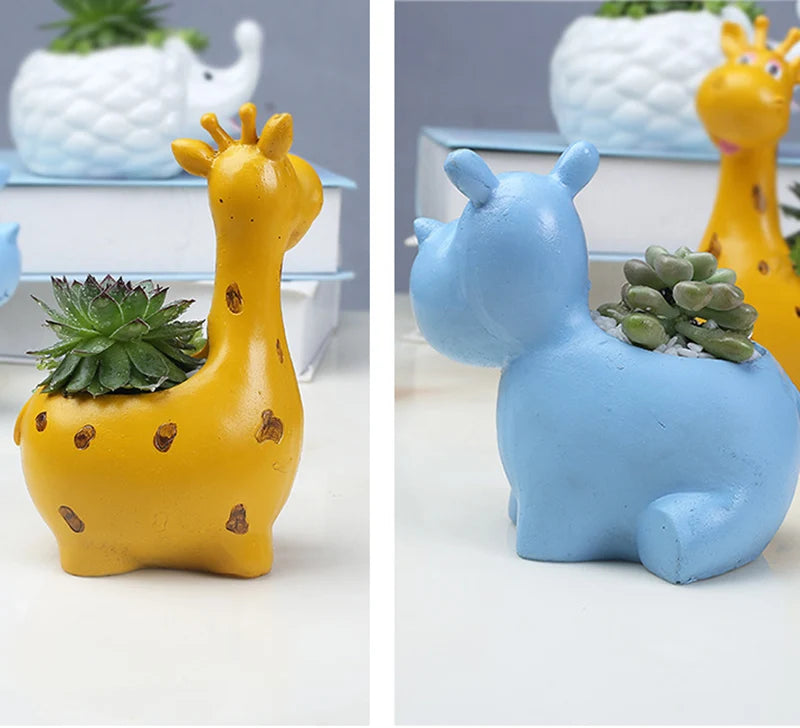 Creative Resin Flower pots Hippo giraffe shape Planters Succulent Plants animal Flower Pot Cute Pastoral Style Home Decoration