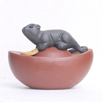 Creative Tea Pet Mouse on Money Wealthy Mascot Yixing Zisha Purple Clay Table Decoration Chinese Ornament Small Size On Sales