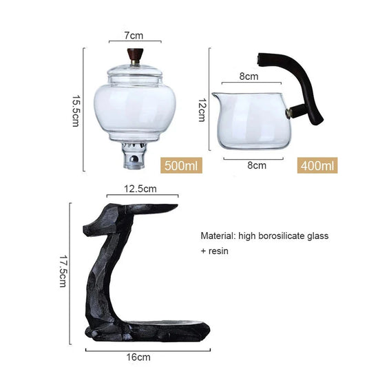 Creative Tea Set Black Deer Shape Automatic Teapot Heat-resistant Glass Kettle  Magnetic Water Diversion Coffer Maker Set