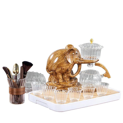 Creative Tea Set Elephant Shape Automatic Tea Set Pu'er Oolong Teapot And Cup Set Heat-resistant Glass Teapot With Base