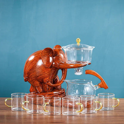 Creative Tea Set Elephant Shape Automatic Tea Set Pu'er Oolong Teapot And Cup Set Heat-resistant Glass Teapot With Base