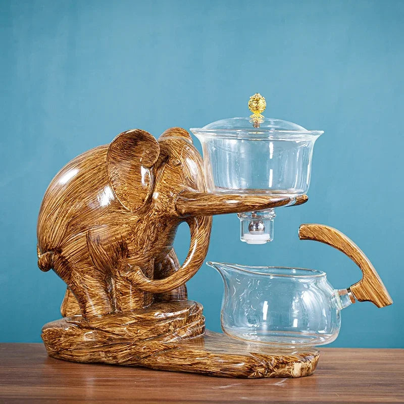 Creative Tea Set Elephant Shape Automatic Tea Set Pu'er Oolong Teapot And Cup Set Heat-resistant Glass Teapot With Base