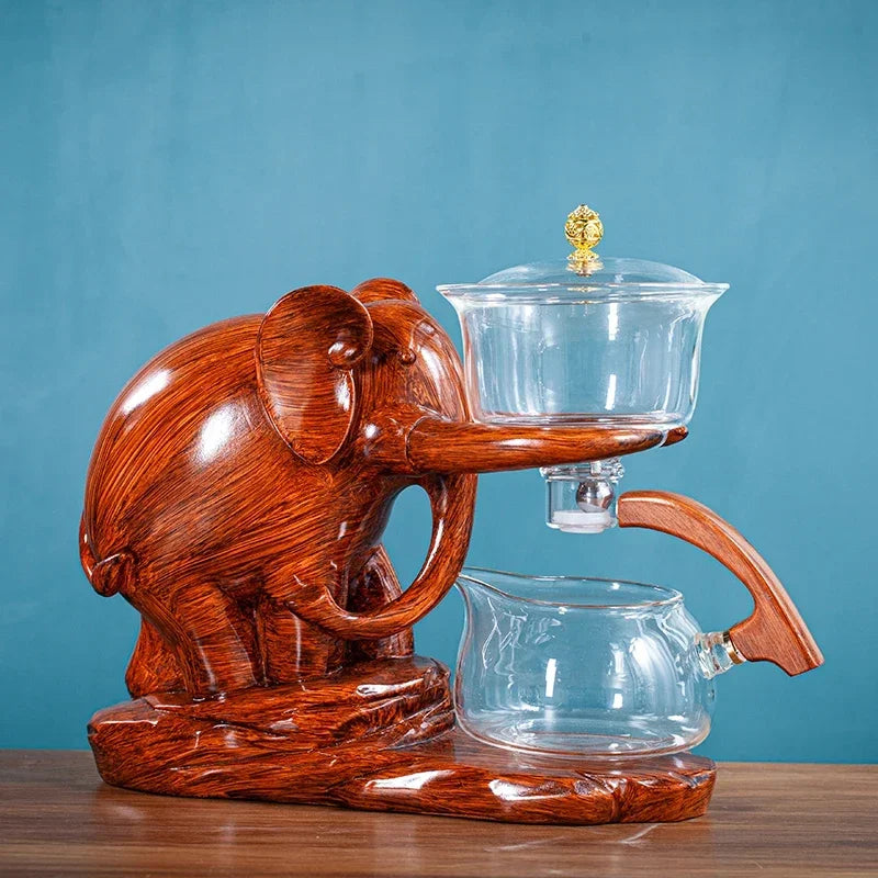 Creative Tea Set Elephant Shape Automatic Tea Set Pu'er Oolong Teapot And Cup Set Heat-resistant Glass Teapot With Base