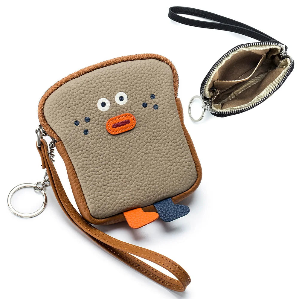 Creative Toast Coin Purses Women Leather Wrist Bag Fashion Cartoon Bread Zipper Coins Wallet Purse for Girls Carteras Para Mujer