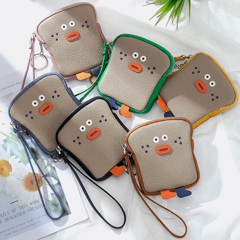 Creative Toast Coin Purses Women Leather Wrist Bag Fashion Cartoon Bread Zipper Coins Wallet Purse for Girls Carteras Para Mujer