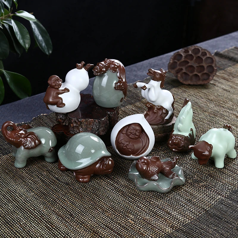 Creative Turtle Tea Pet Can Cultivate Tea Play, Zisha Little Monk Ornaments, Buddha Ru Kiln Boutique, Cattle Horses Turtles