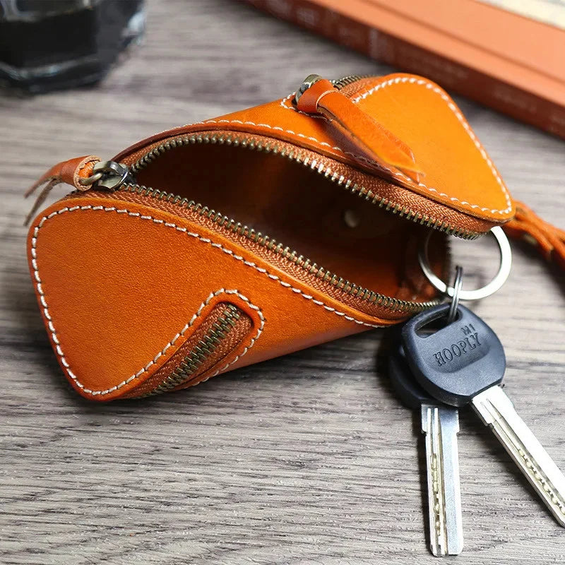 Creative Vegetable Tanned Zipper Card Retro Leather Key Case for Men and Women Coin Purse