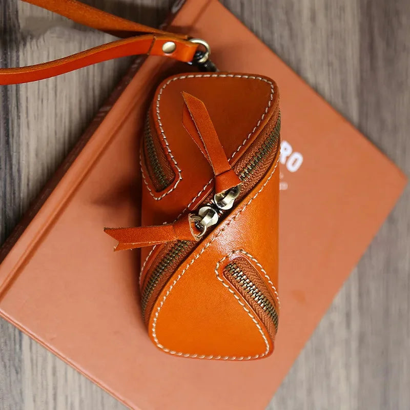 Creative Vegetable Tanned Zipper Card Retro Leather Key Case for Men and Women Coin Purse
