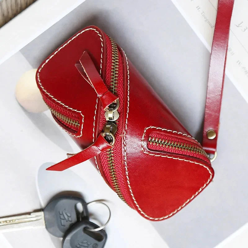 Creative Vegetable Tanned Zipper Card Retro Leather Key Case for Men and Women Coin Purse