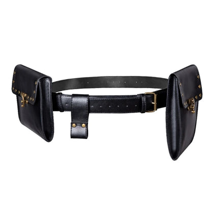 Creative Vintage Belt Leather Wallet Men Waist Pack Steampunk Double Pouch Bag