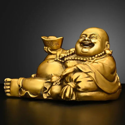 Creative Vintage Copper Maitreya Buddha Ornaments Yuanbao Buddha Belly Laughing Home Office Small Car Sculptures