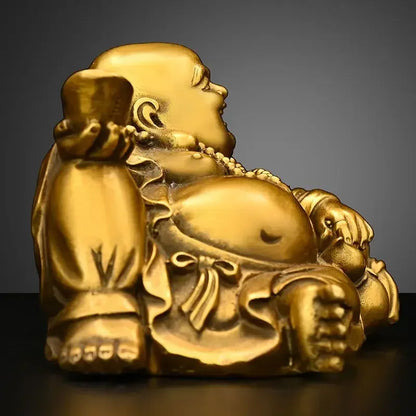 Creative Vintage Copper Maitreya Buddha Ornaments Yuanbao Buddha Belly Laughing Home Office Small Car Sculptures