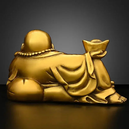 Creative Vintage Copper Maitreya Buddha Ornaments Yuanbao Buddha Belly Laughing Home Office Small Car Sculptures