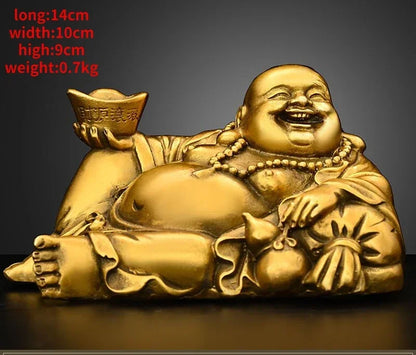 Creative Vintage Copper Maitreya Buddha Ornaments Yuanbao Buddha Belly Laughing Home Office Small Car Sculptures