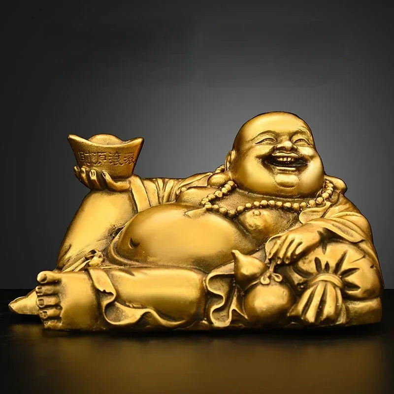 Creative Vintage Copper Maitreya Buddha Ornaments Yuanbao Buddha Belly Laughing Home Office Small Car Sculptures