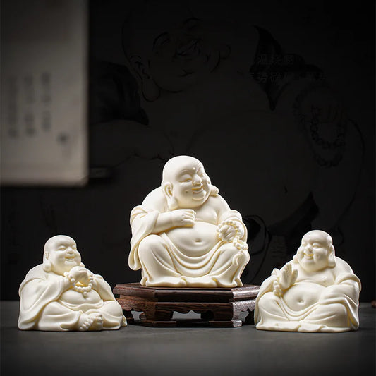 Creative White Porcelain Wealth Attracting Maitreya Buddha Statue Decorations New Chinese Style Home and Living Room Decorations