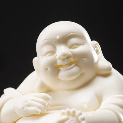 Creative White Porcelain Wealth Attracting Maitreya Buddha Statue Decorations New Chinese Style Home and Living Room Decorations