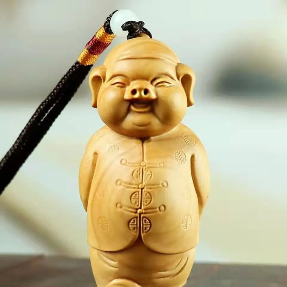 Creative Wood Carving Piggy pendant  cute wood carving modern art hand engraving Backpack Keychain Car Accessories Chinese gift