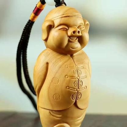 Creative Wood Carving Piggy pendant  cute wood carving modern art hand engraving Backpack Keychain Car Accessories Chinese gift