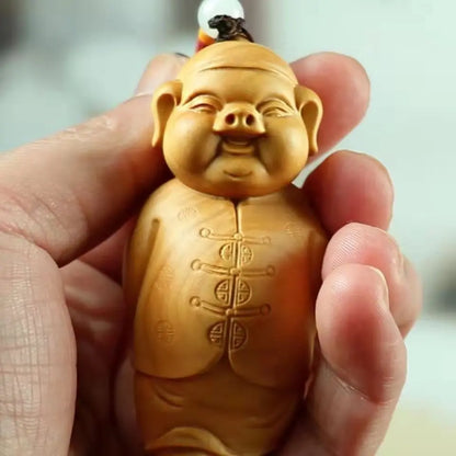 Creative Wood Carving Piggy pendant  cute wood carving modern art hand engraving Backpack Keychain Car Accessories Chinese gift