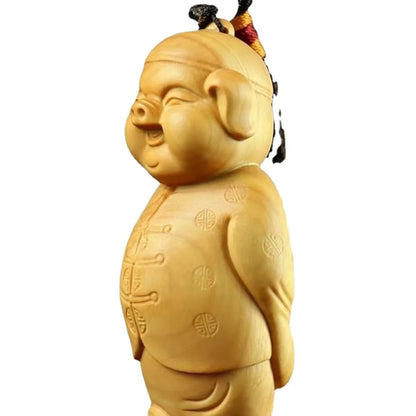 Creative Wood Carving Piggy pendant  cute wood carving modern art hand engraving Backpack Keychain Car Accessories Chinese gift