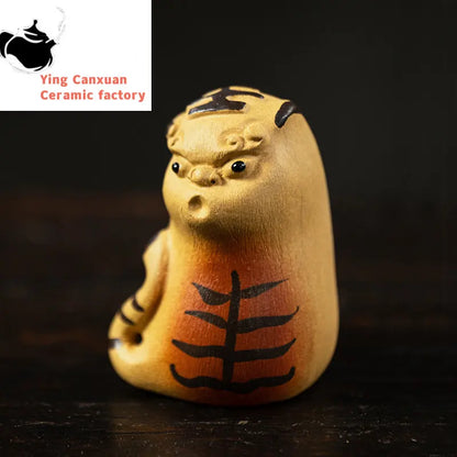 Creative Zodiac Tiger Statue Ornaments Chinese Yixing Handmade Sculpture Purple Clay Tea Pet Desktop Crafts Tea Set Decoration