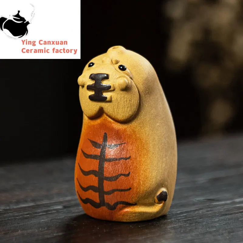 Creative Zodiac Tiger Statue Ornaments Chinese Yixing Handmade Sculpture Purple Clay Tea Pet Desktop Crafts Tea Set Decoration