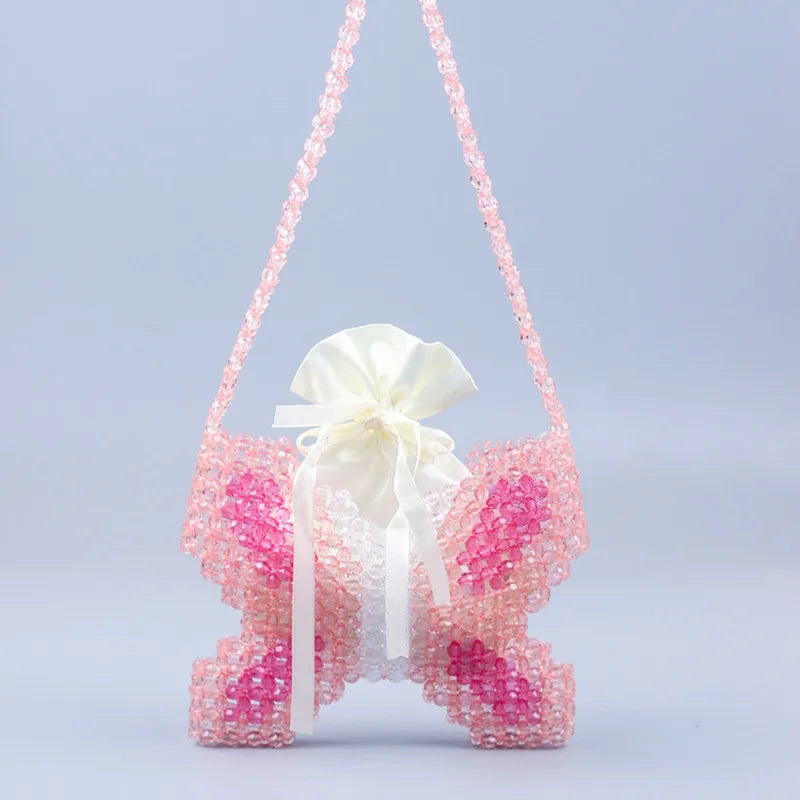 Creative cute butterfly type mobile phone mouth red envelope handmade acrylic beaded braided female shoulder bag