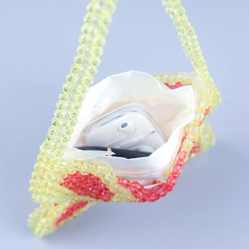 Creative cute butterfly type mobile phone mouth red envelope handmade acrylic beaded braided female shoulder bag